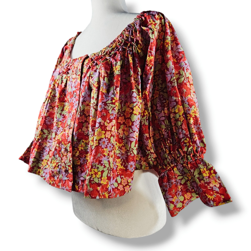 NWT Free People Forever Femme James Smock Crop Top Sz. XS [0-2] Poppy Floral